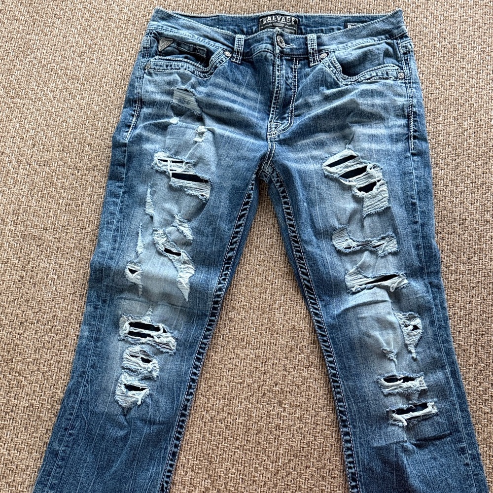Salvage Blue Classic Straight Jeans - Picture 4 of 7